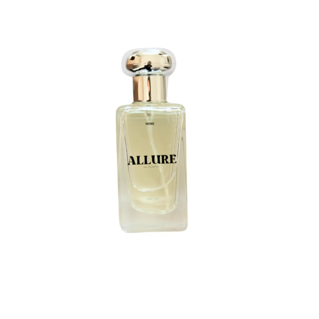 Perfume bottle labeled 'Allure' on a white background