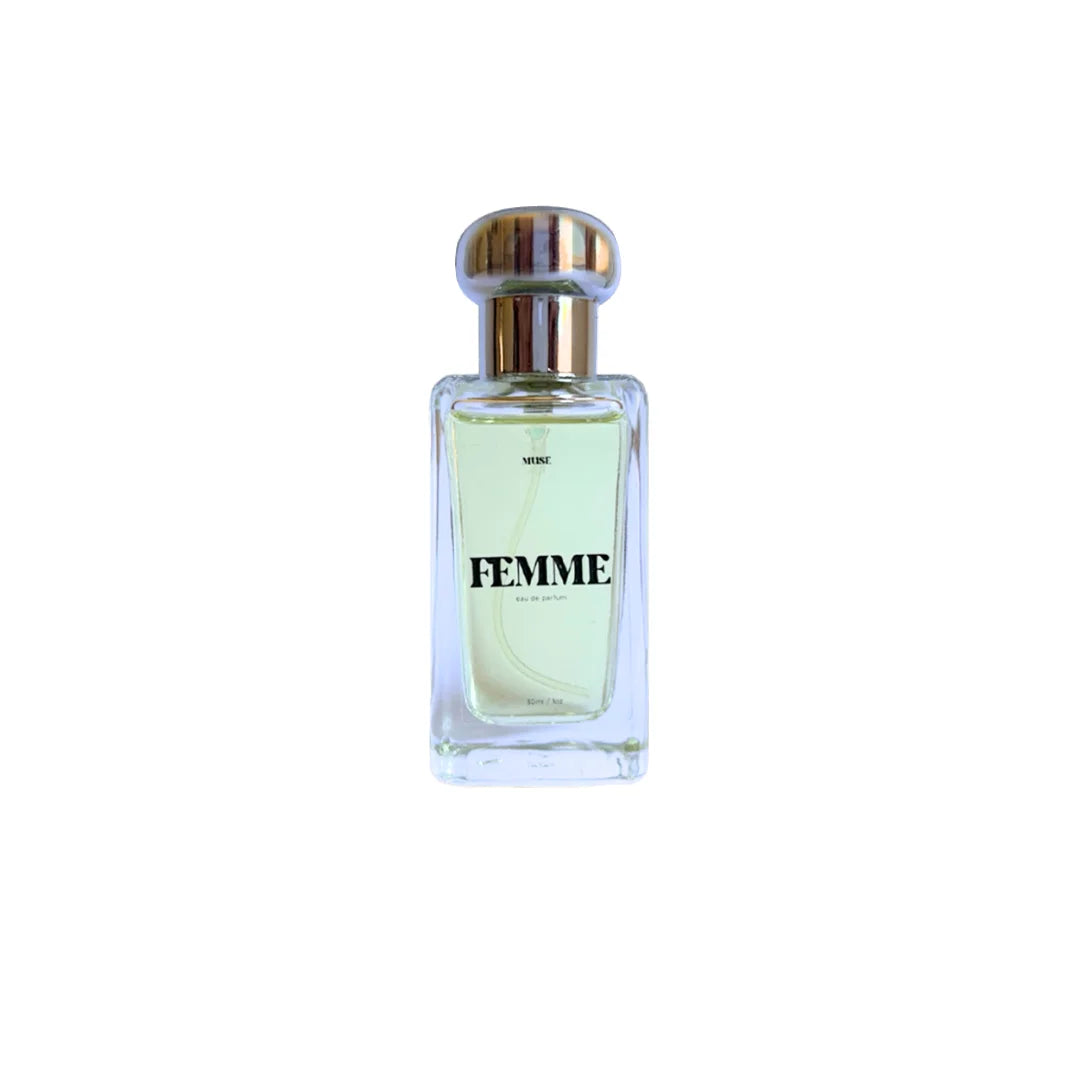 Perfume bottle labeled 'Femme' on a white background