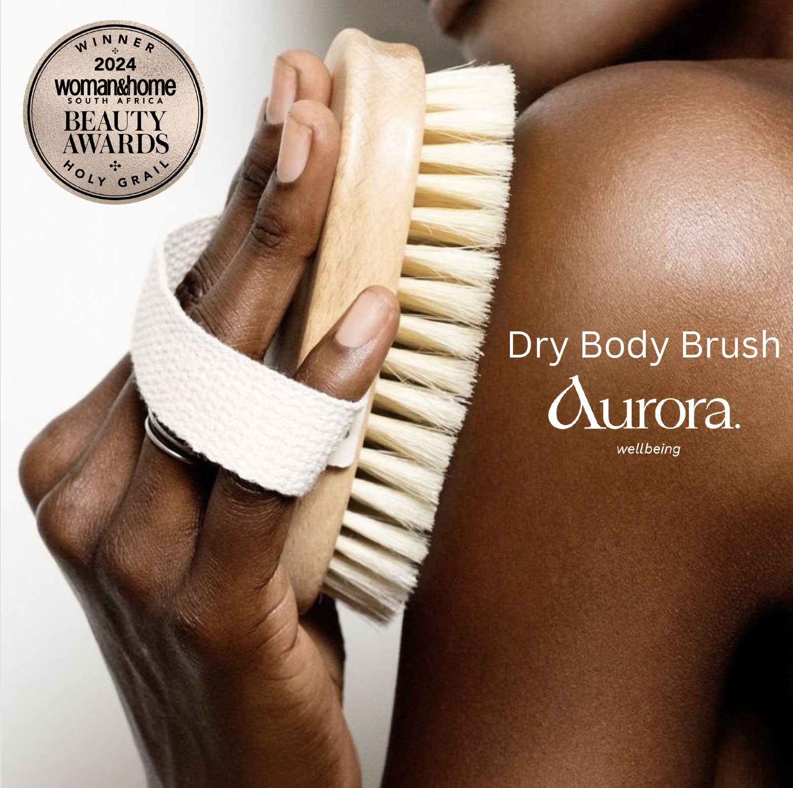 Aurora Wellbeing dry body brush with natural bristles for glowing skin